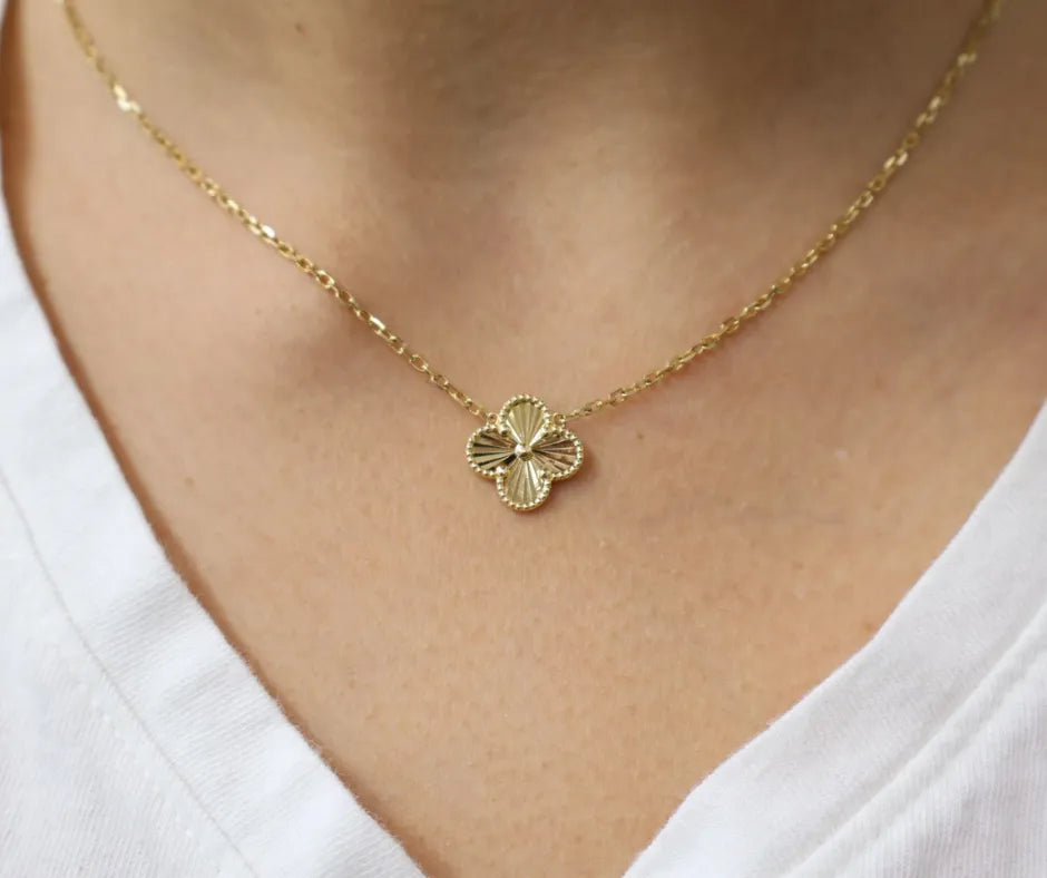 Yellow Gold Solid Clover Chain 14K