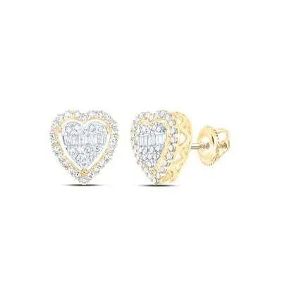 Yellow Gold Baguette Diamond Heart Earrings