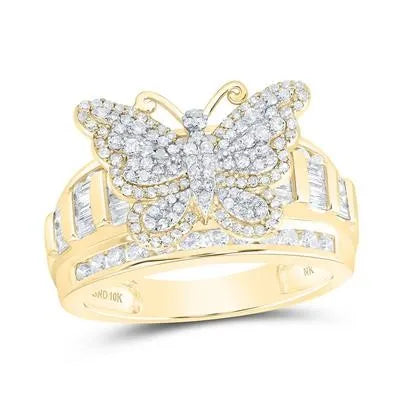 Yellow Gold Natural Diamond Butterfly Ring