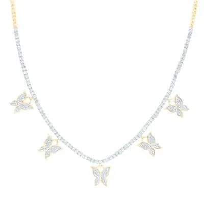 Yellow Gold Natural Diamond Butterfly Necklace