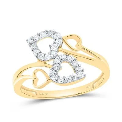 Yellow Gold Round Diamond Double Heart Ring